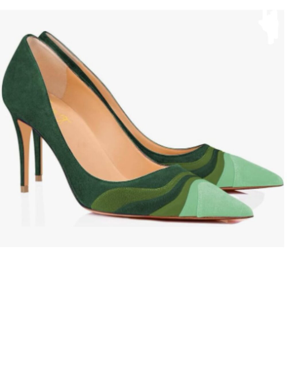 FOWT Mint Green Mid Heels Pumps Pointed Toe Pump Slip-on Rainbow Shoes for Ladie